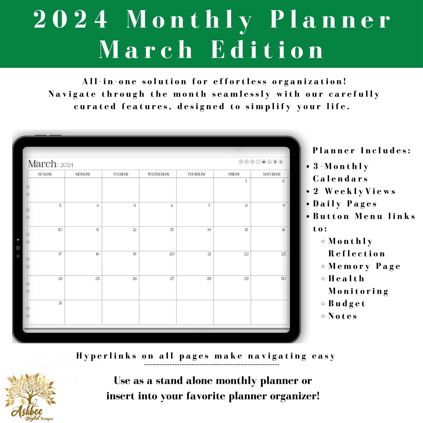 March 2024 Monthly Digital Planner