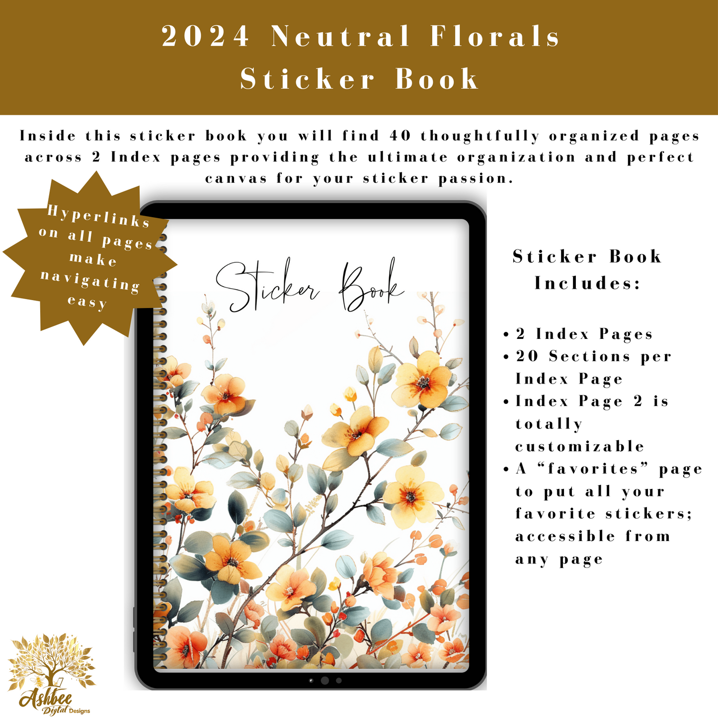 Vertical Blank Sticker Book - Neutral Florals