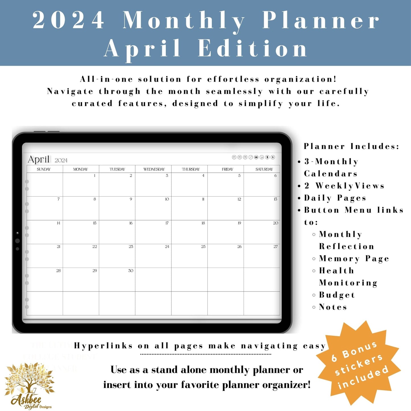 April 2024 Monthly Digital Planner