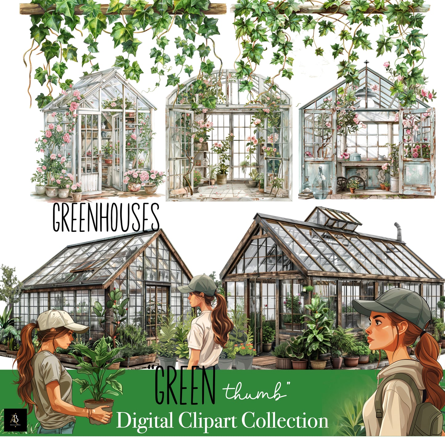 Digital Clipart "Green Thumb"|for Digital Planner |100+ PNG's|Springtime Plants|Gardening| Farmers Market