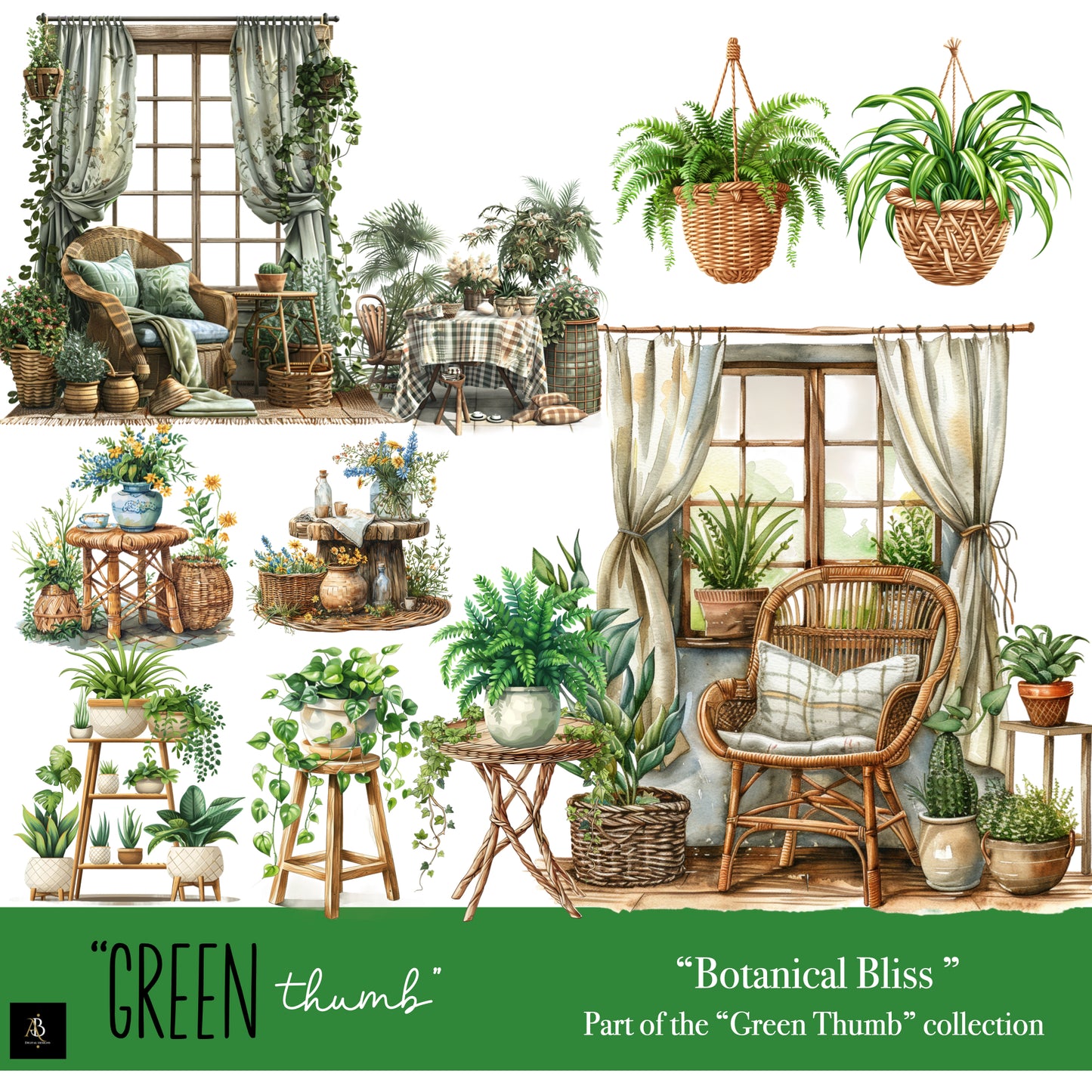 Digital Clipart "Green Thumb"|for Digital Planner |100+ PNG's|Springtime Plants|Gardening| Farmers Market