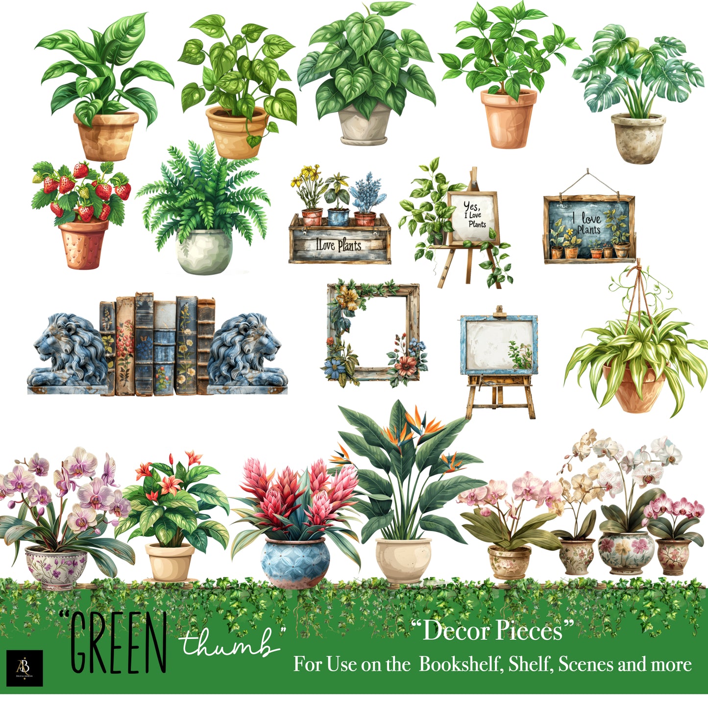 Digital Clipart "Green Thumb"|for Digital Planner |100+ PNG's|Springtime Plants|Gardening| Farmers Market